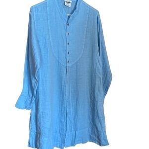 California Threads Womens Top S 100% Linen Blue Beach Lightweight Boho USA
